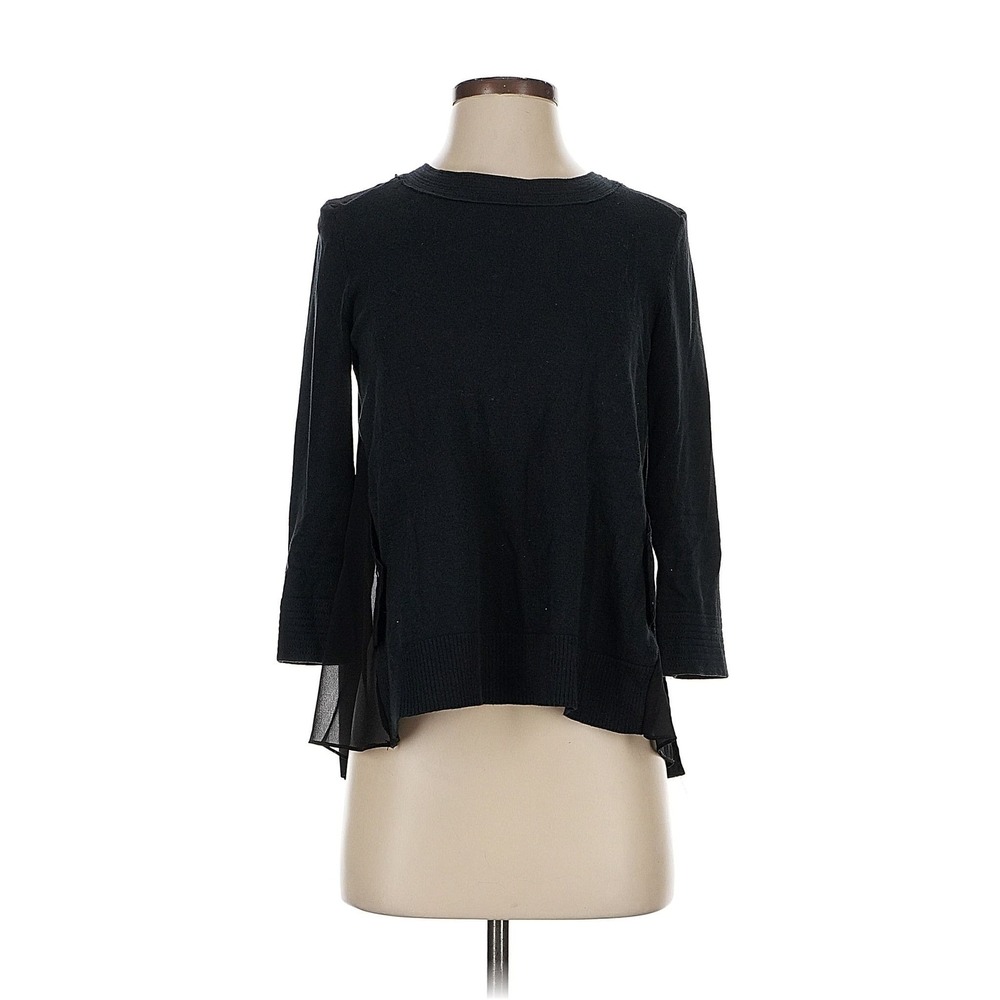 Moth Sweater Women XS Black Mixed Media Pleated Chiffon Back 3/4 Sleeve Anthropo